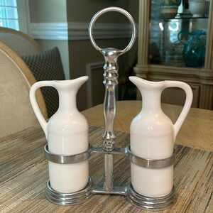 Vintage Oil & Vinegar Set with Pewter Stand